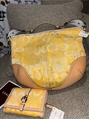 Coach Soho Optic Signature C Yellow Hobo Bag & wallet NWT canvas / leather 1851